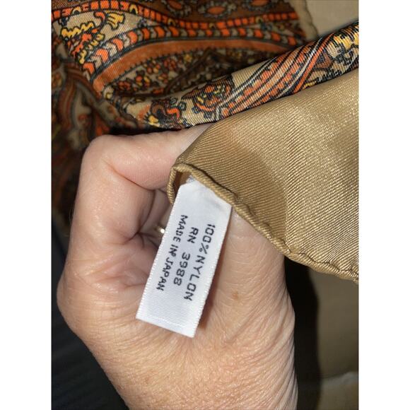 VTG 70s Brown Orange Geometric Rectangle Nylon Scarf Made In Japan 43”x13” - Picture 4 of 9